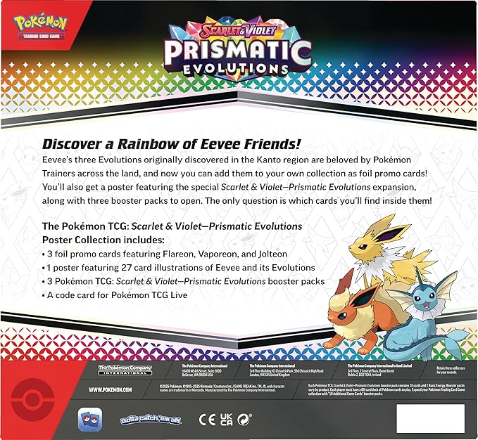 Scarlet & Violet Prismatic Evolutions Poster Collection (3 booster packs, poster & 3 Foil Promo Cards)