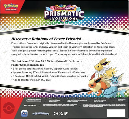 Scarlet & Violet Prismatic Evolutions Poster Collection (3 booster packs, poster & 3 Foil Promo Cards)